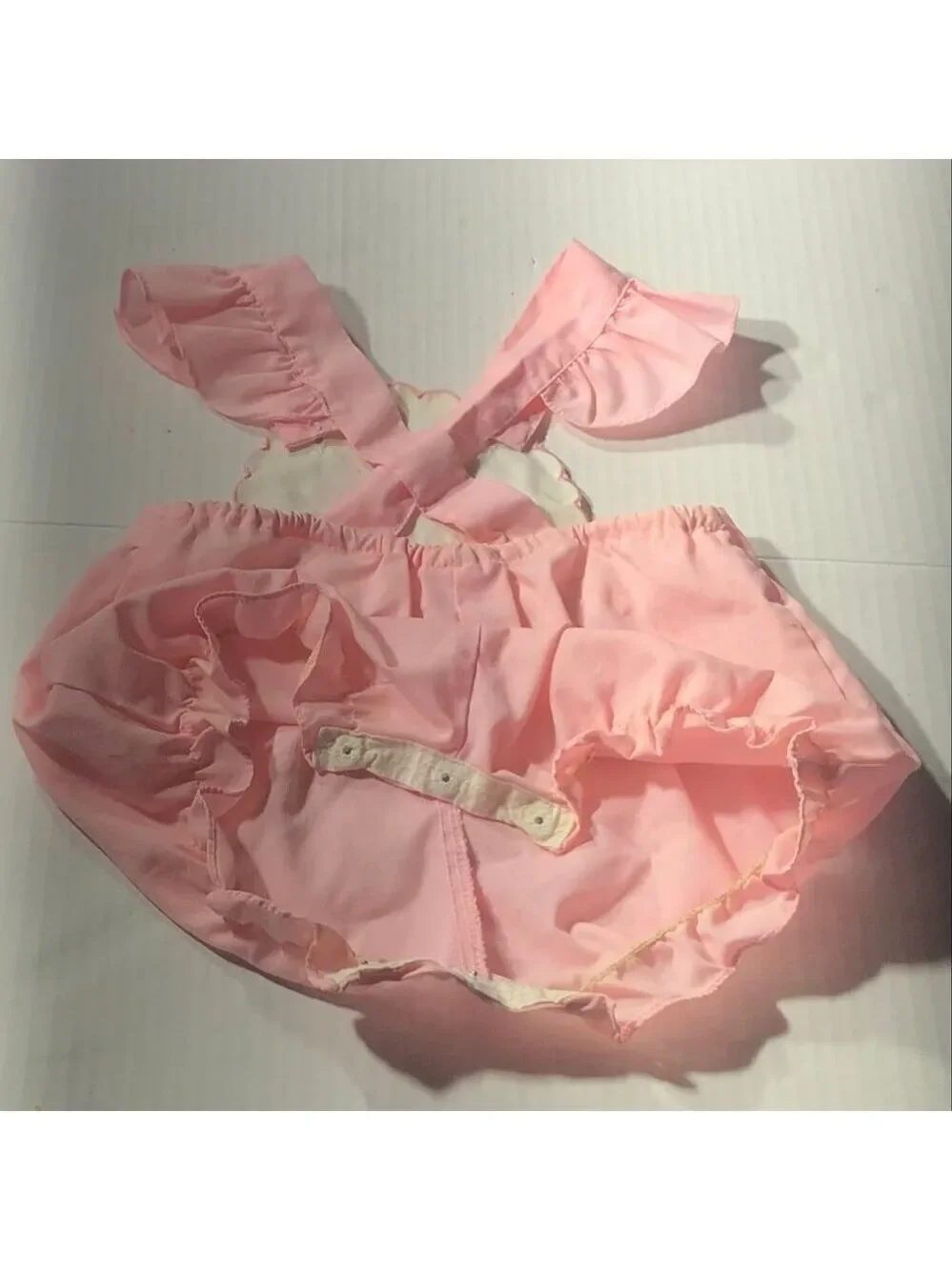 Vintage doll teddy bear outfit pink overalls floral shirt corduroy coat ruffles